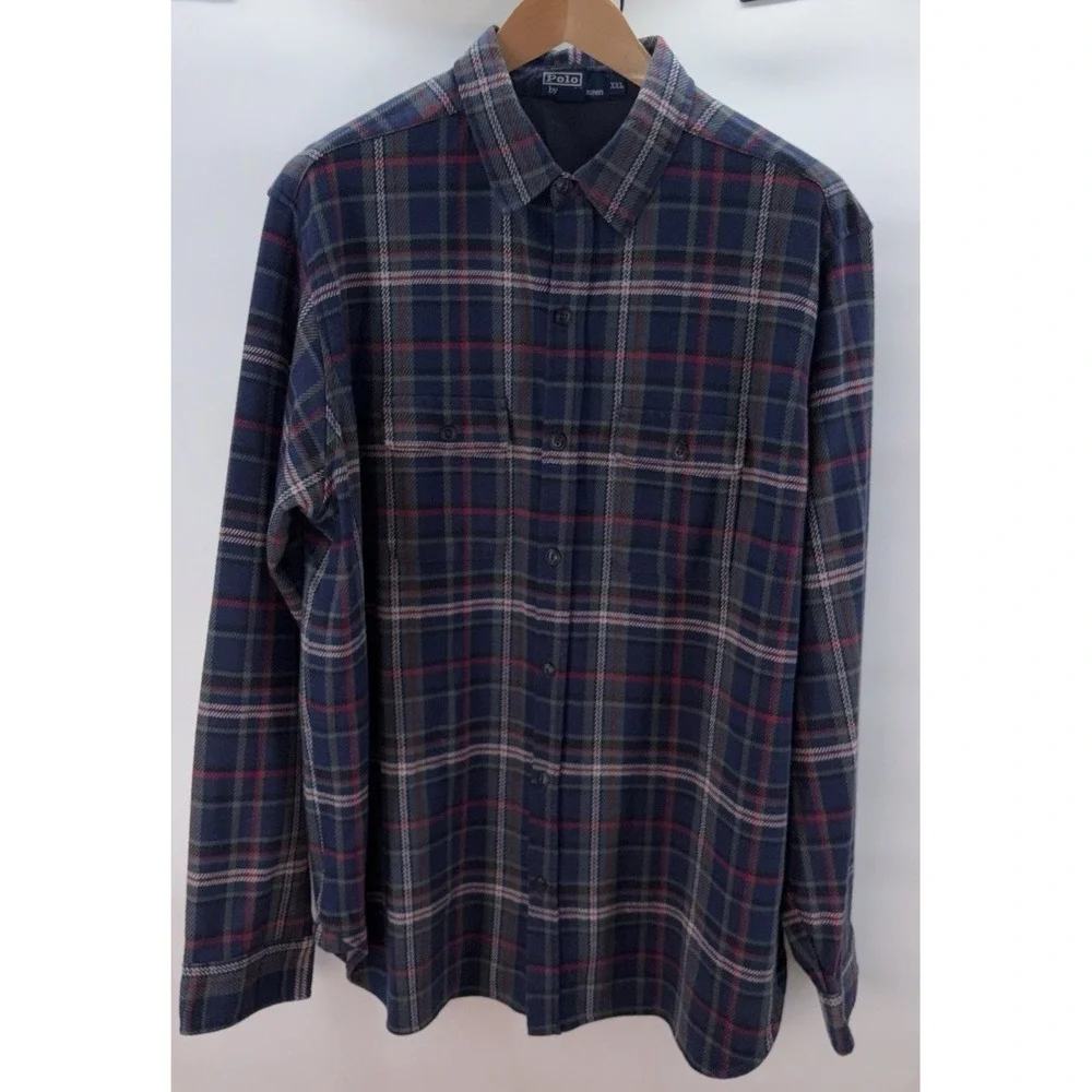Polo Ralph Lauren 2XL‎ XXL Tartan Long Sleeve Flannel Double Pocket Workshirt